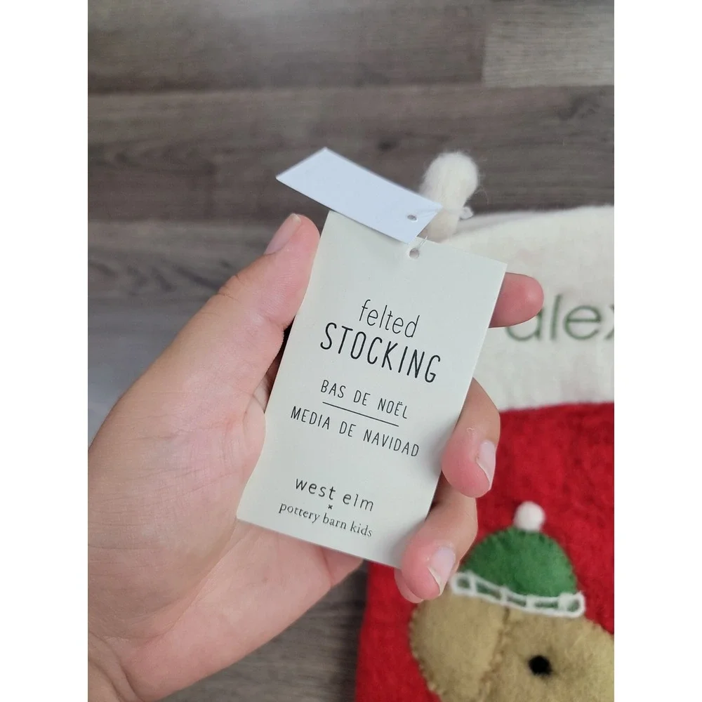 West Elm Felted Wool Christmas Stocking Puppy‎ Dog Alex Pottery Barn Holiday NWT